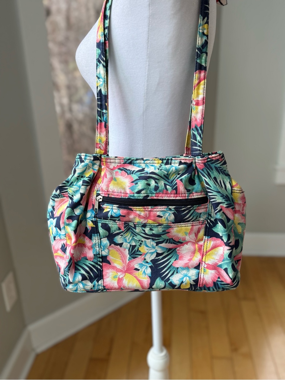 Vintage Tropical Floral Print Fabric Vacation Travel Bag Purse